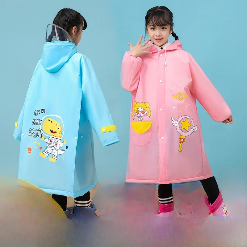 

2025 New Children's Raincoat EVA Full Body Waterproof Cartoon Pattern School Bag Inteated Cute Animal Design Breathable