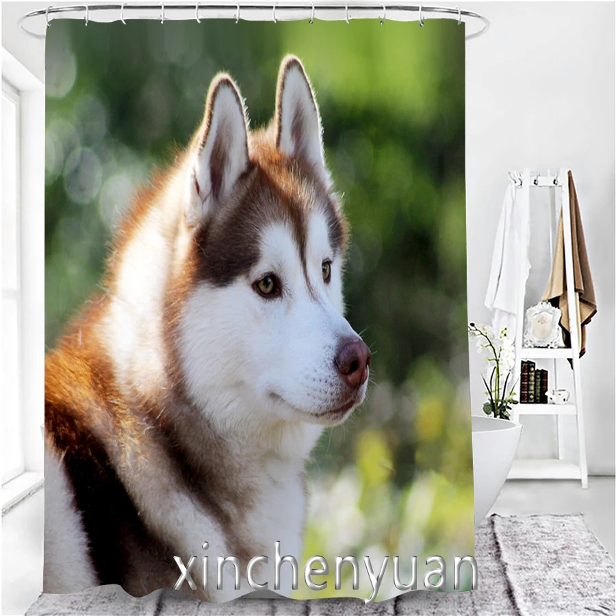 phechion New Creative Husky Dog Waterproof Bathroom Curtain 3d Printed Fabric with Hooks Decoration Shower Curtain M64