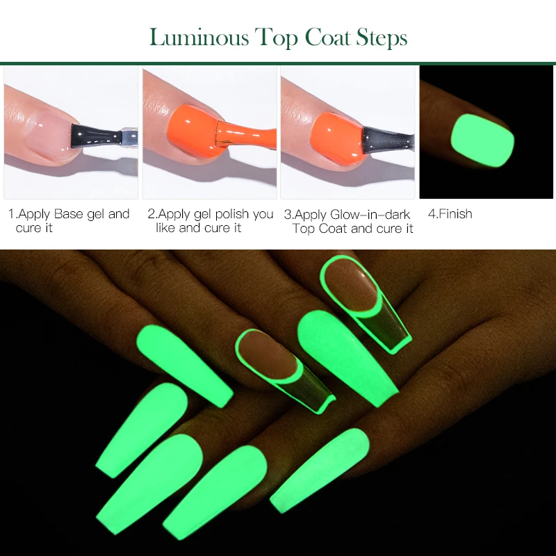 7Ml Luminous Gel Top Coat กึ่งถาวรเรืองแสงเรืองแสง Soak Off UV LED เจลสีเล็บเล็บสำหรับเล็บ