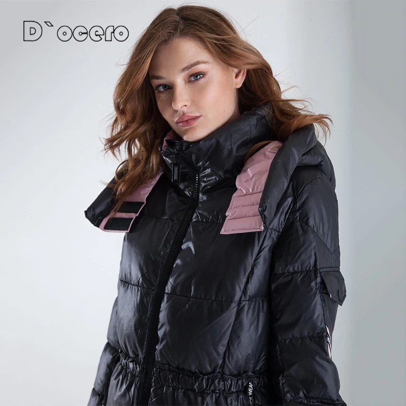 D`ocero 2022 New Fashion Winter Down Jacket Women X-Long Warm Parkas Padded Quilted Coats Female Overcoat Hooded Overwear