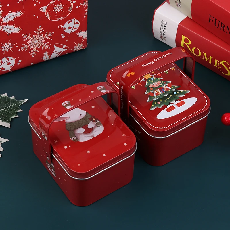 2024 Christmas Tinplate Suitcase Candy Boxes With Handle Handheld Sweets Tins Portable Candies Holder Sugar Storage Container