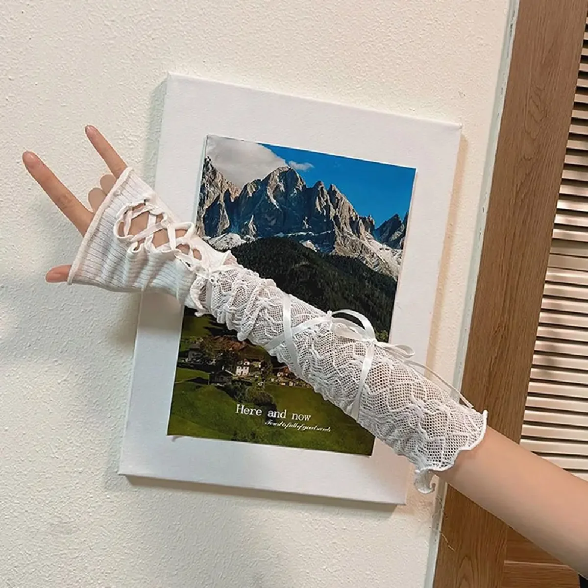 النساء لوليتا Jk الدانتيل أصابع قفازات الأسود القوطية DIY بها بنفسك الربط واقية من الشمس كم الملابس والاكسسوارات شبكة مطاطية قفازات فاسق
