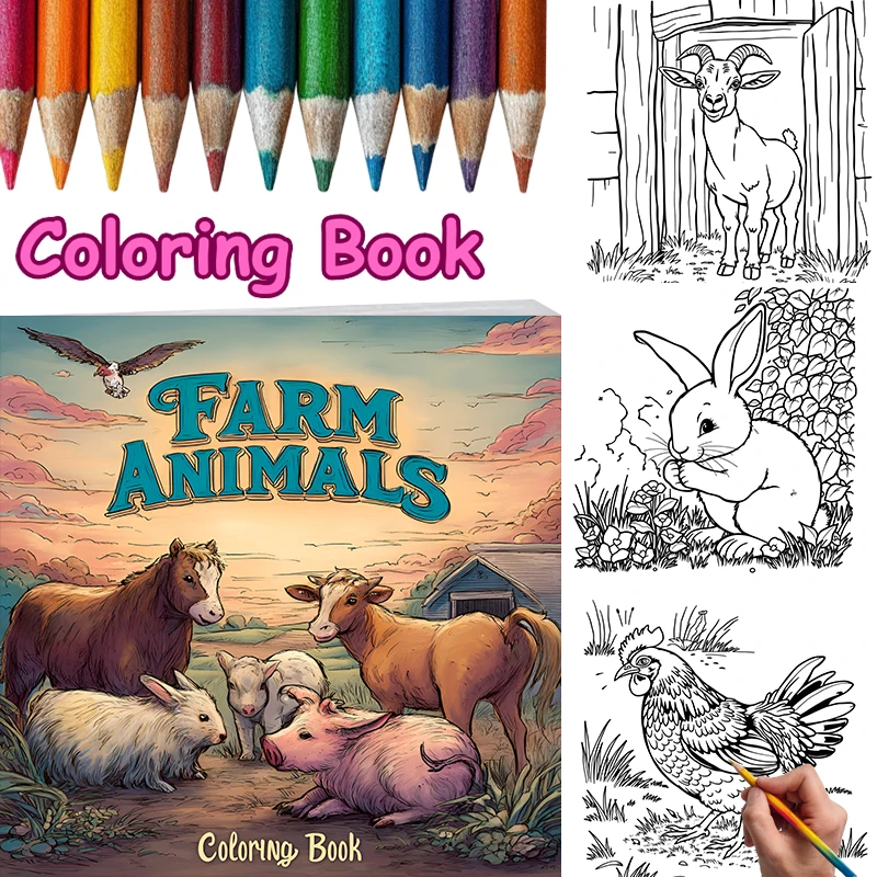 28 Pages Farm Animals Coloring Book for Adult | Drawing Supplies Colouring Book for Christmas, Thanksgiving