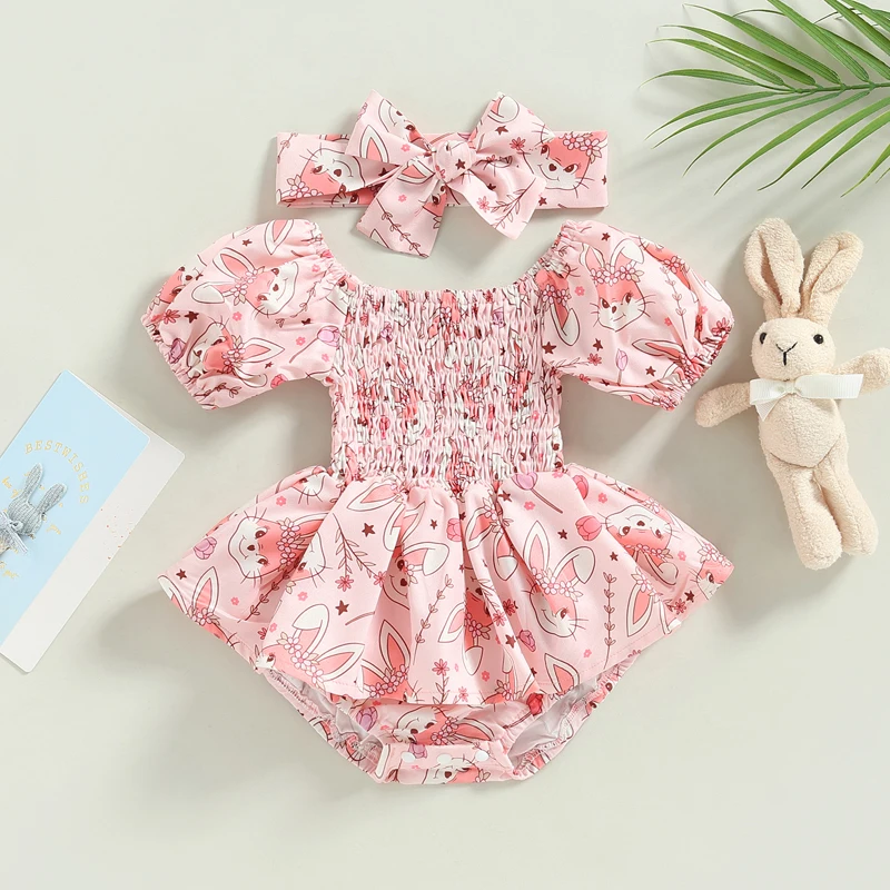 

Комбинезон для новорожденных девочек, Цветочное платье с коротким рукавом, юбка-пачка, платье с повязкой на голову, комплект детской одежды