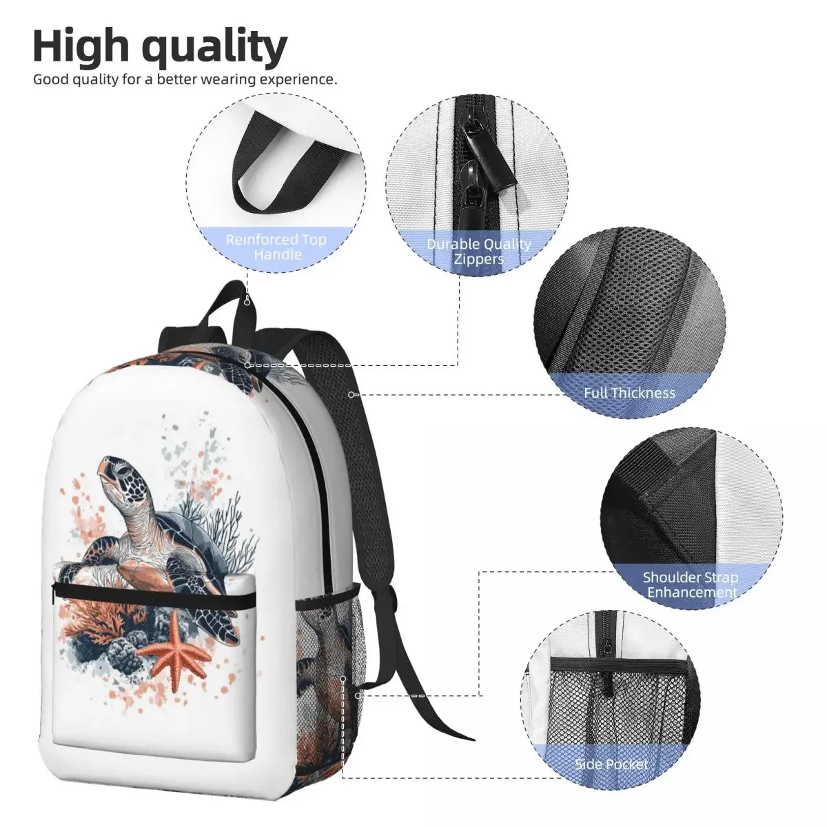 Watercolor Sea Vibrant Rainbow Turtle Backpack Daypack Large Capacity Kids BookBag School Bag Shoulder Bags for Men Women