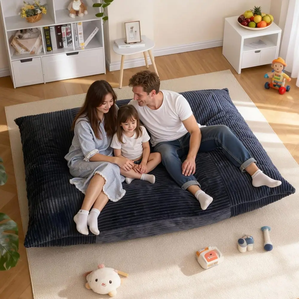 

4-in-1 Adult Memory Foam Bean Bag Chair - Grey Washable Cover for Lounge, Bedroom, Living Room