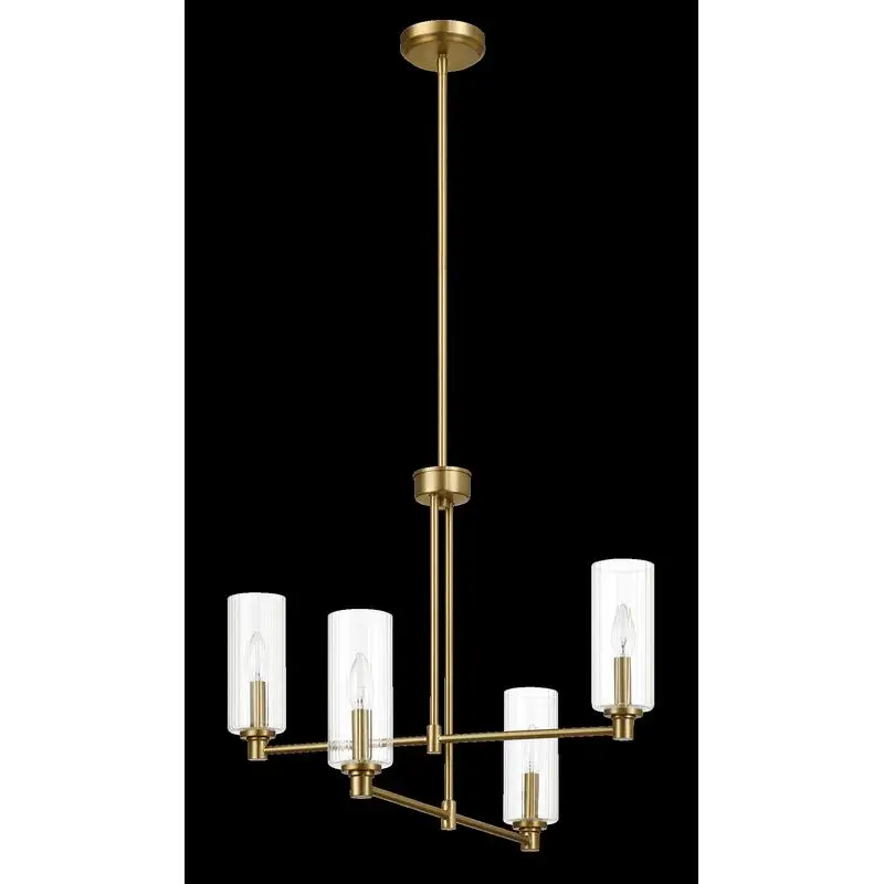 

Four Light Chandelier, Clear Ribbed Glass, Satin Brass Finish