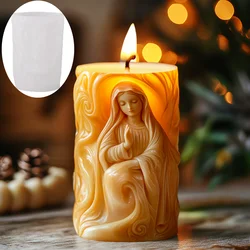 Virgin Mary Relief Cylinder Candle Silicone Mold Prayer Goddess Mary Resin Mould Curling Hair Mary Relief Cylinder Gypsum Molds