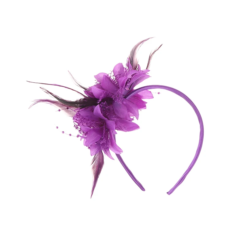 Women Fascinator Hat Headband Flower Feather Mesh Yarn Cocktail Party Wedding Hair Accessories Head Decoration - Image 5