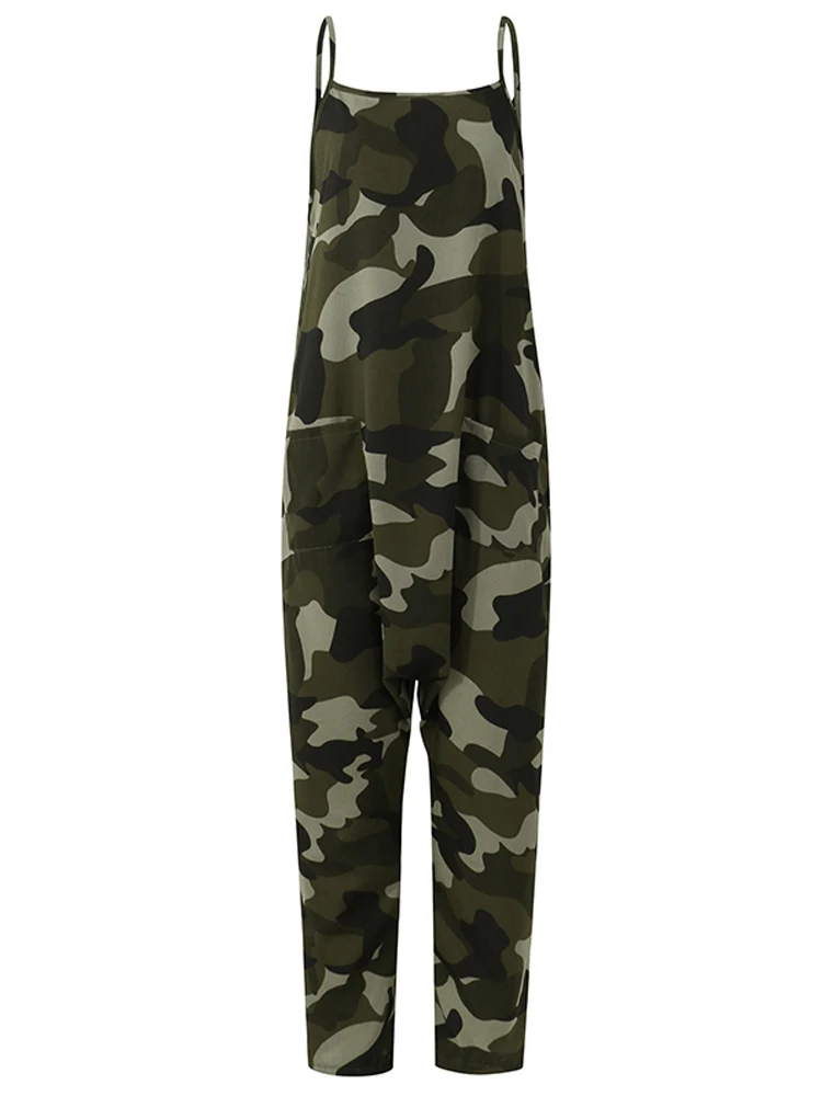 Celmia – combinaison pantalon sarouel pour femmes, imprimé Camouflage, bretelles Spaghetti, décontracté, ample, entrejambe, longue, été, 2022