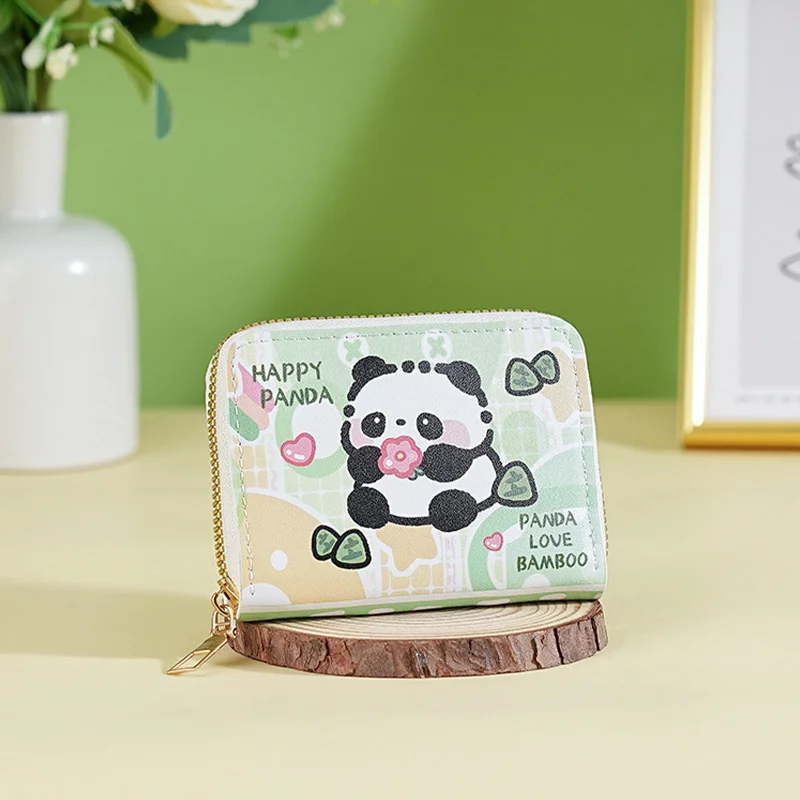 Cute Cartoon Panda Accordion Card Holder Women Zipper Short Wallet