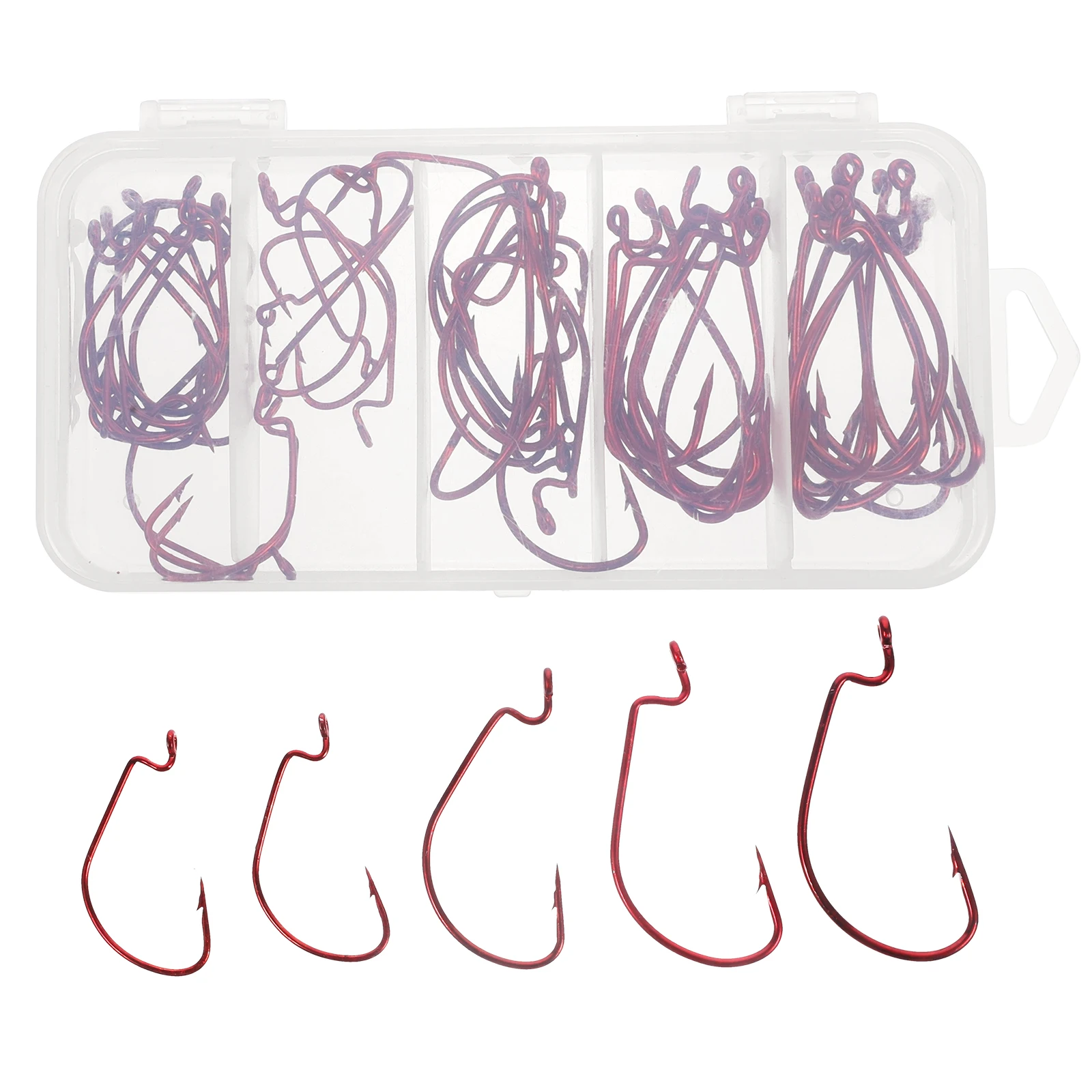 

50pcs Hook Set Carbon Steel Durable Offset Hooks for Offset Fishing Hooks Worm Bait Long Lasting Fishing Accessories