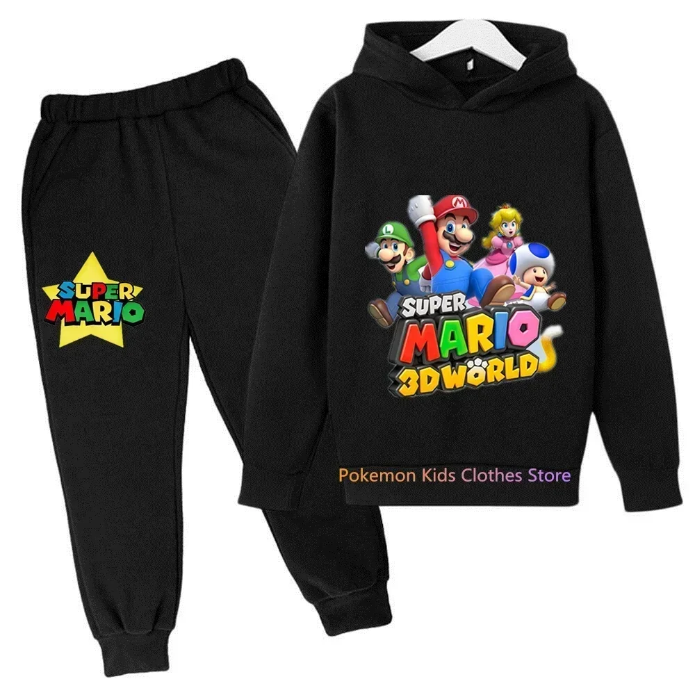 Chemise de protection à capuche à manches longues imprimée Super Mario pour enfants, ensemble de pantalons, Kawai, Sportedly, 2 pièces