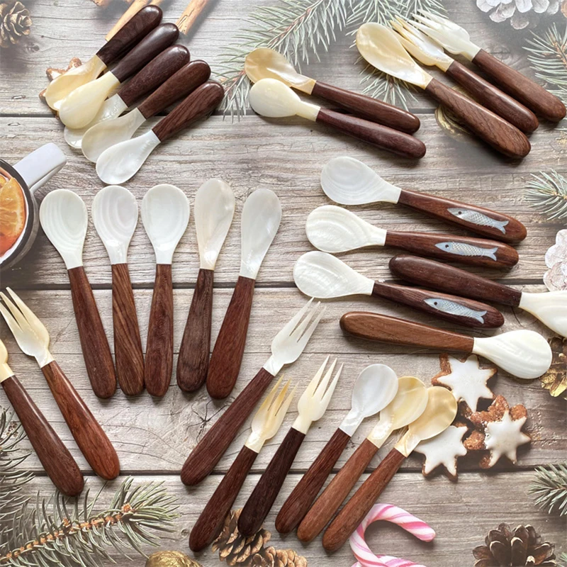

Customized Shell Spoon Fork Ice Cream Spoon Natural Shell Home Creative Tableware Dessert Spoon Stirring Spoons Kitchen Tool