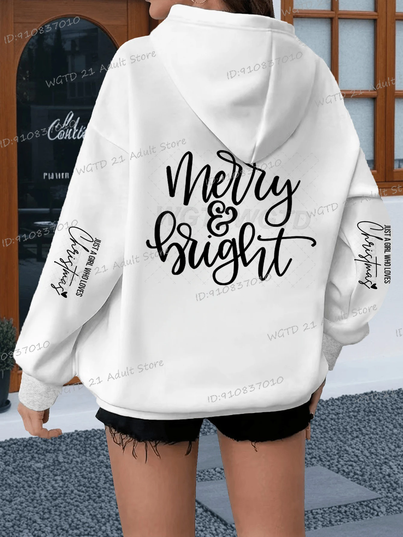 المرأة "Merry & Bright" طباعة هوديس خمر أزياء طويلة الأكمام عيد ميلاد سعيد مقنعين أسلوب بسيط عيد الميلاد الإناث هوديي الهدايا