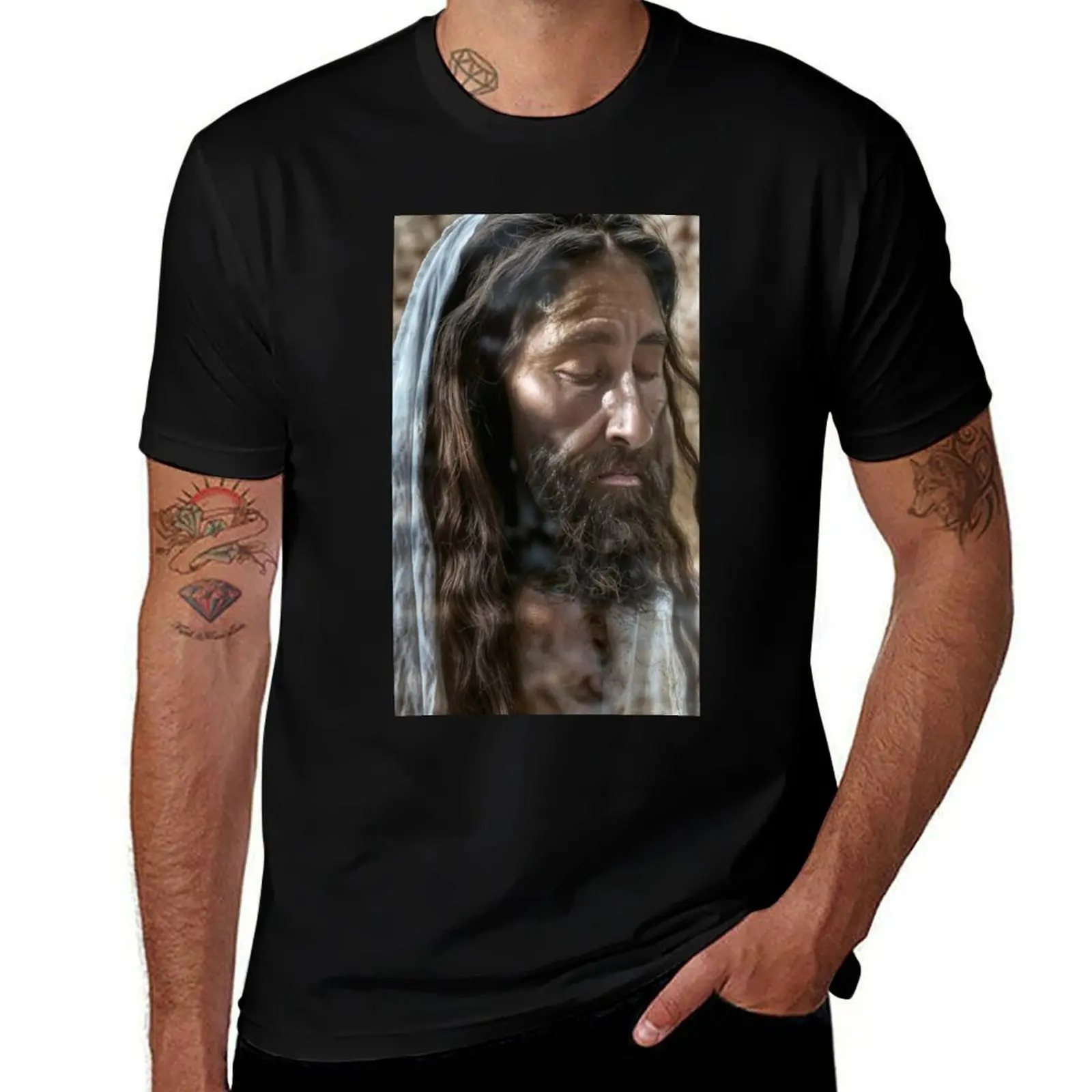 T-shirt simple grande taille avec portrait de Jésus illuminé en pleine nuit : Sainte Contemplation