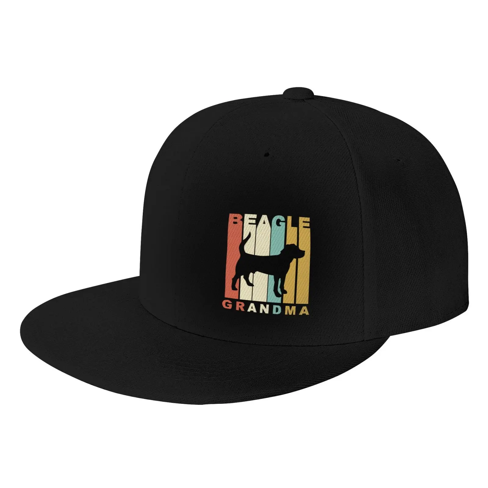 Retro Beagle Grandma Dog Print Snapback Cap One Size Fits Most Hip Hop Flat Brim Unisex Casual Sun Hat