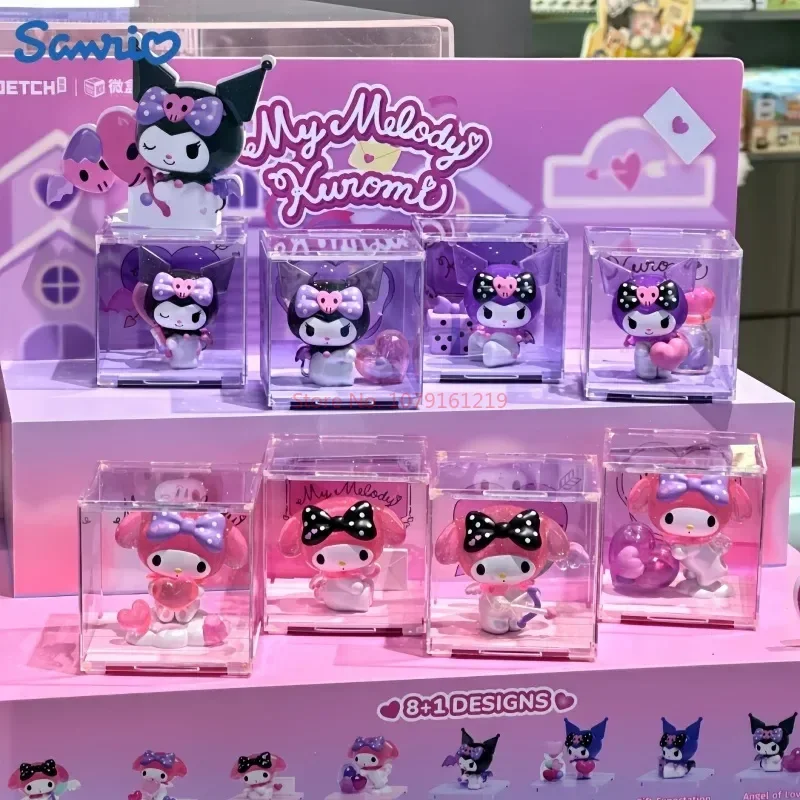 

Персонажи Sanrio, романтическая серия сердец, украшение Kuromi Melody, мультяшное периферийное настольное украшение, модель, украшение, игрушки в подарок