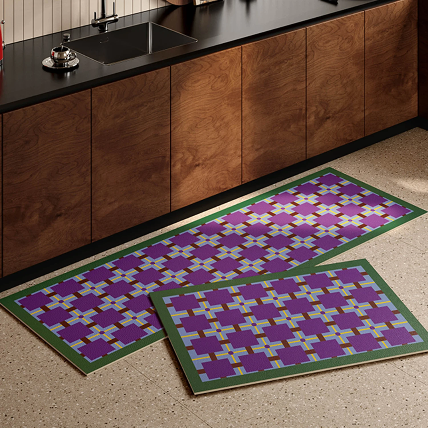 

Клетчатый кухонный напольный коврик в шахматном порядке, украшение дома, длинные полоски, дорожки, кухонный ковер, нескользящие маслостойкие водонепроницаемые коврики 러그