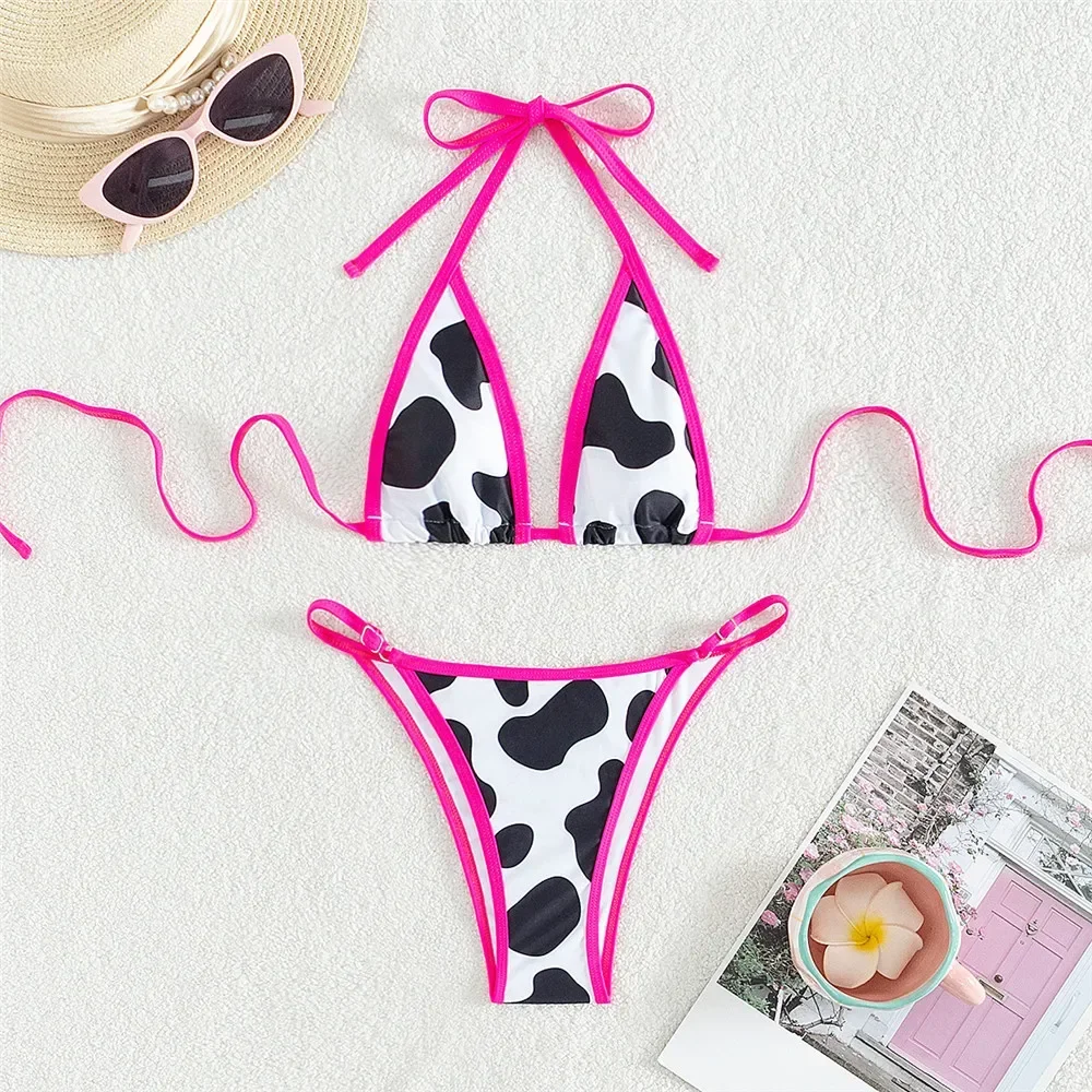 

Купальники с коровьим принтом, микро-стринги, бикини, женские сексуальные купальники, 2025 год, купальный костюм, бикини, треугольные комплекты бикини Mujer