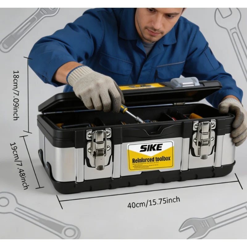 

Portable Double Layer Tool Box 2026 New Stainless Steel Plastic Thickened Anti-fall Multi-function Household Hardware Storage