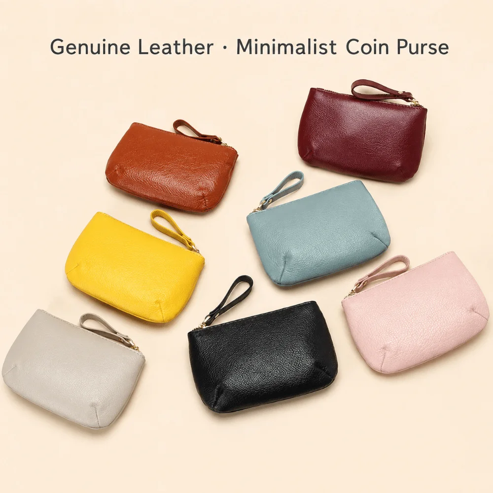 Soft Leather Mini Coin Purse Waterproof Solid Color Ultra Thin Wallet With Keychain Slim Zipper Change Pouch