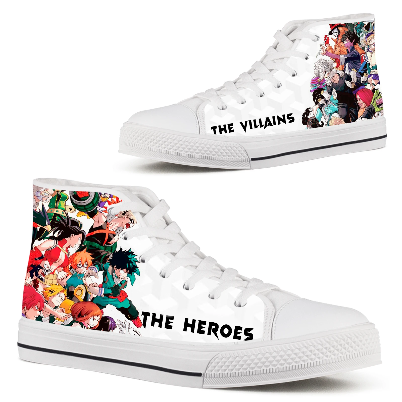 ELVISWORDS My Hero Academia Design Women's Shoes Comfortable Lace-up Japanese Cartoon Anime Shoes White Canvas Zapatos Planos