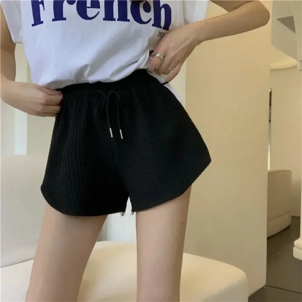 High Elastic Women Shorts Summer Lace Up Drawstring Wide Leg Sweat Short Fitness Running Shorts Loose Casual Large Sports Shorts