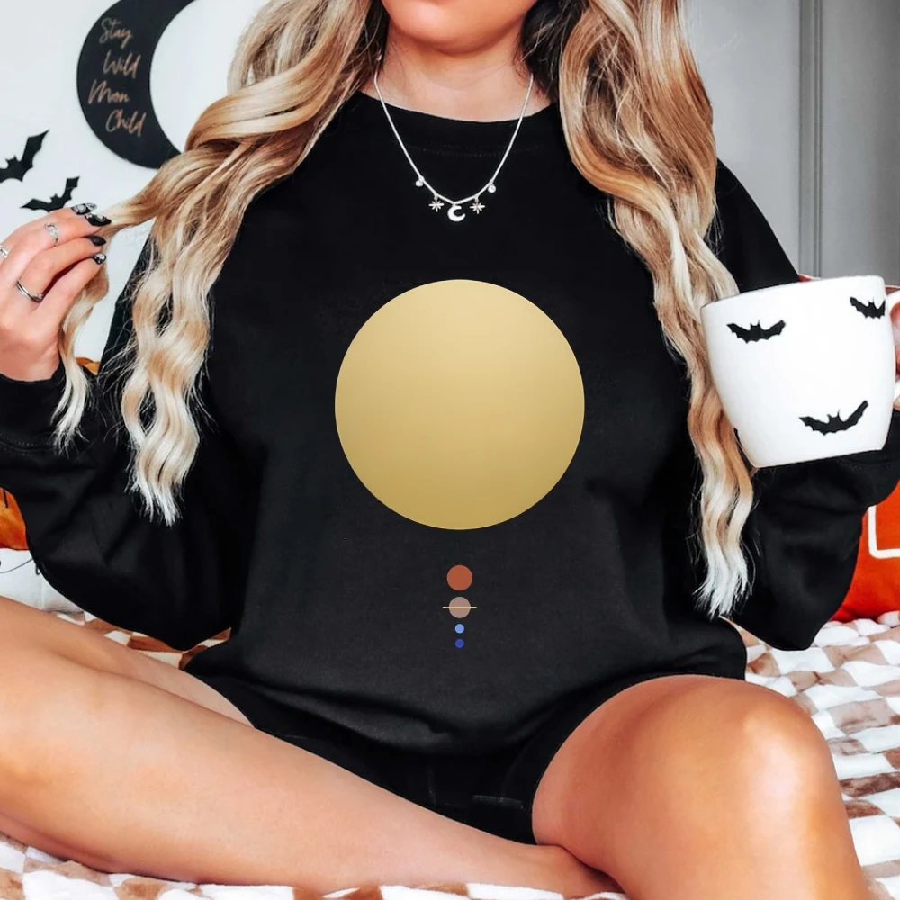 ゴールドプラネット ミニマリスト スウェットシャツ シンプル コズミック プリント スタイリッシュ カジュアル ルーズ 長袖 美的 クール ファッショナブル リラックス トップ