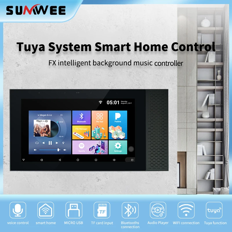 7-Inch Hd Touch Screen Tuya Achtergrond Muziek Home Theater Wifi Android 8.1 Systeem Met Rs485 Poort Bluetooth In Wandversterker