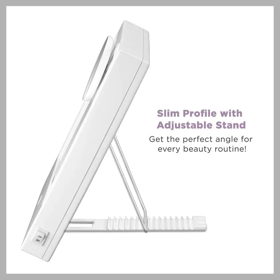 مرآة مكياج مضاءة، مرآة زينة LED، مرآة مكبرة 1X 5X، سلكية باللون الأبيض اللامع #2