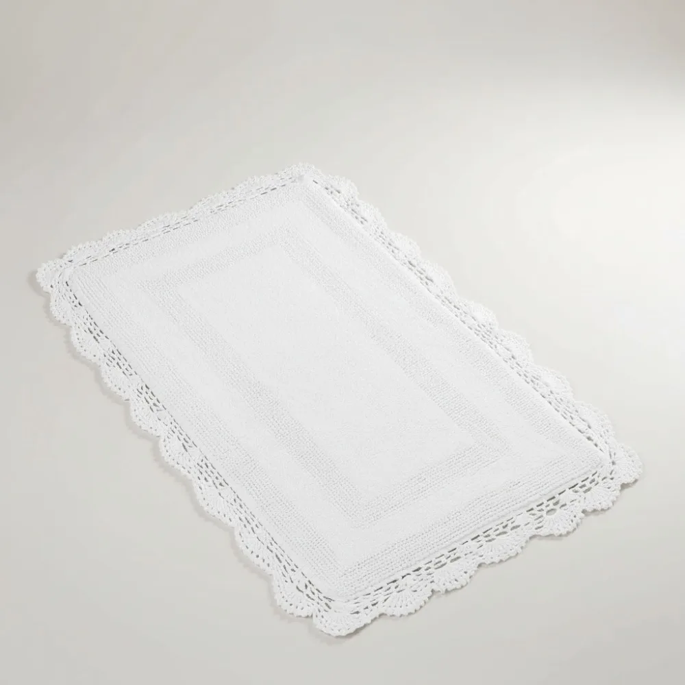 

Reversible Crochet Bath Mat 100% Cotton Soft Plush Absorbent Bathroom Rug 24x40 White