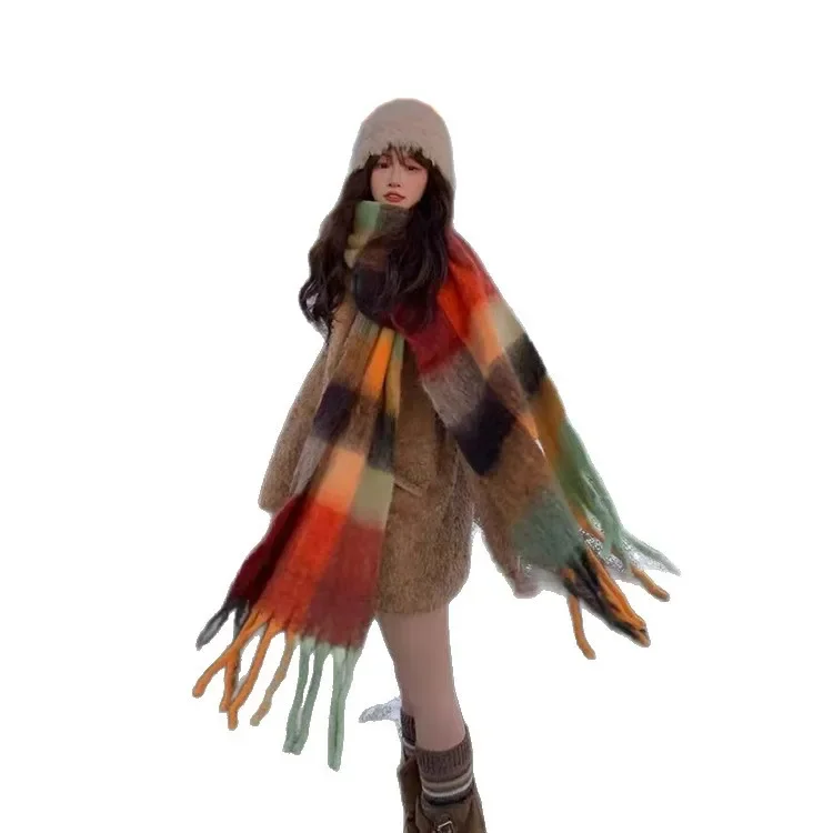 قوس قزح وشاح جديد شتاء دافئ متماسكة التفاف الإناث الكورية نمط منقوشة وشاح الموضة مريحة تنوعا شال هدية الكريسماس #5