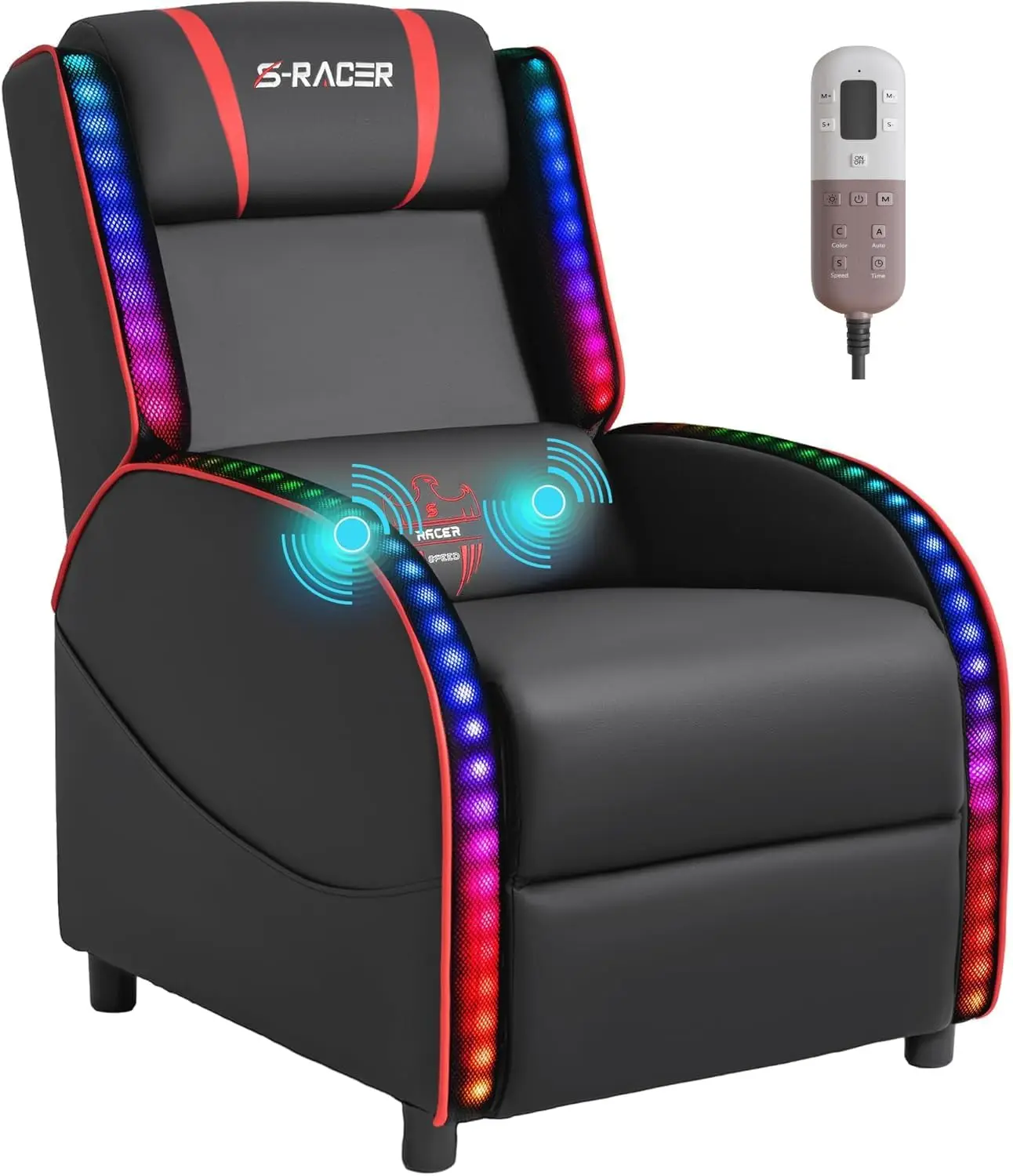 

LED Gaming Massage Recliner Chair Racing Style Ergonomic Home Theater Sofa Red