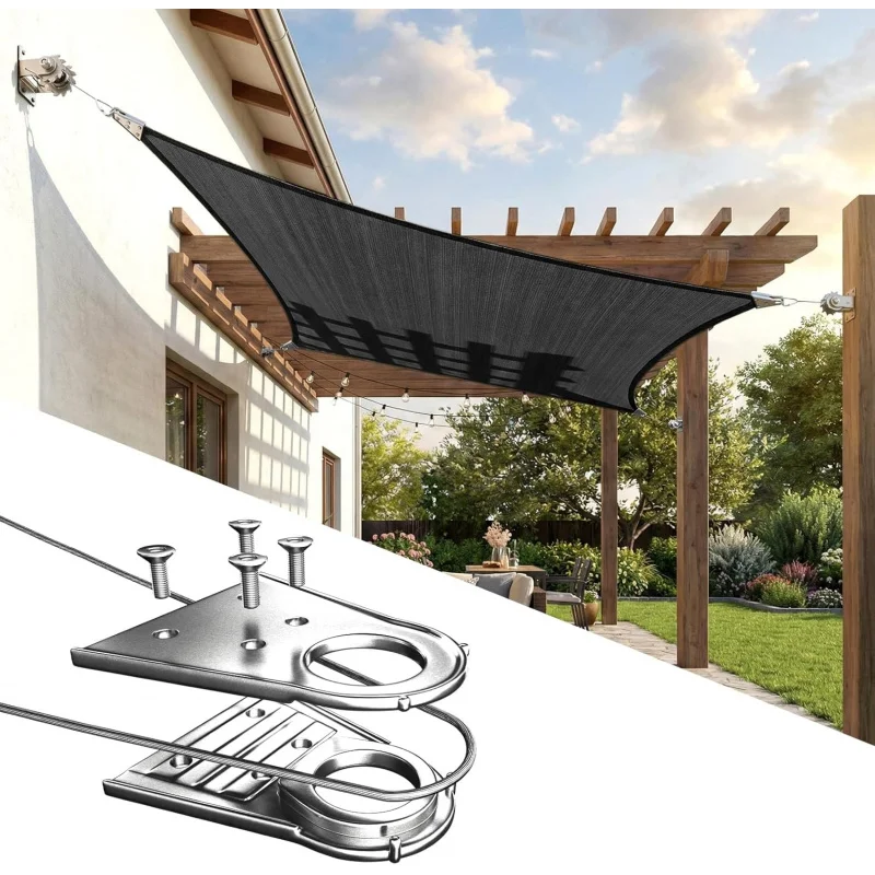 

2026 New：Rectangle Black 22' x 24' Ring Shade Sail Canopy Structure, Durable Heavy Duty, Reinforced C