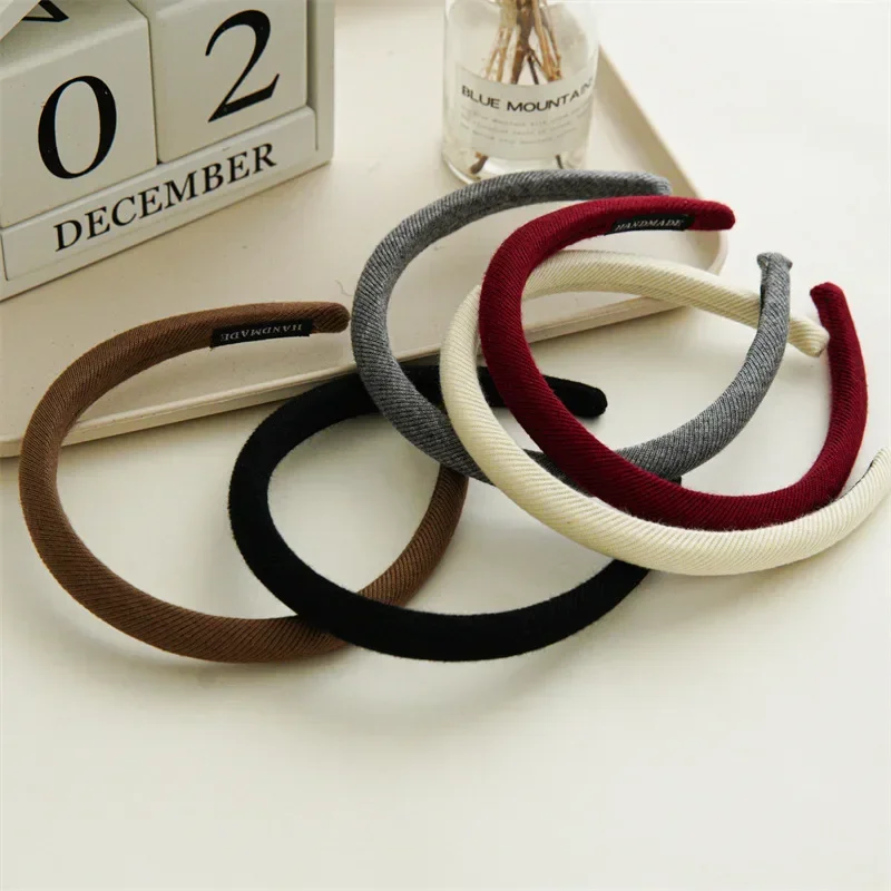 Winter milk white narrow edge headband retro simple solid color fabric versatile high head headband hair accessories in stock ba