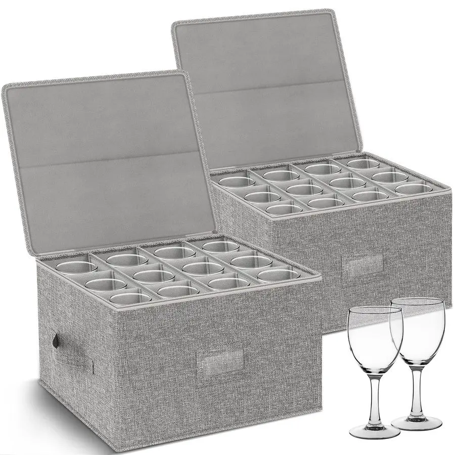 

Wine Glass Storage Box 2Pack, Stemware Container Cases, Stackable w Hard Shell Top Sides Bottom, Moving Supplies, China Storage