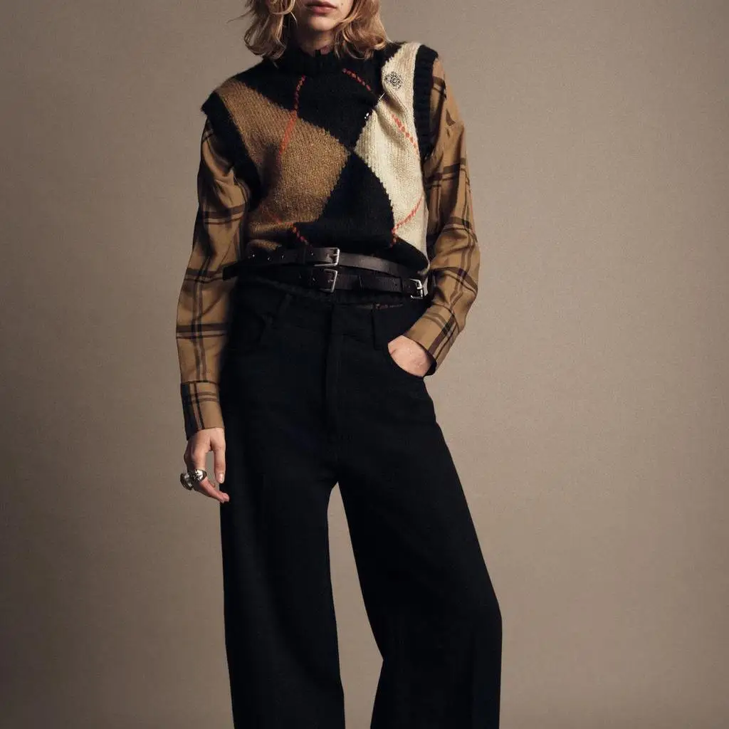 

Lazy Sle Ретро Универсальный сладкий крутой вязаный жилет с ромбовидным узором Топ для поездок на работу круглый Ne Обычная длина без полосок на пуговицах