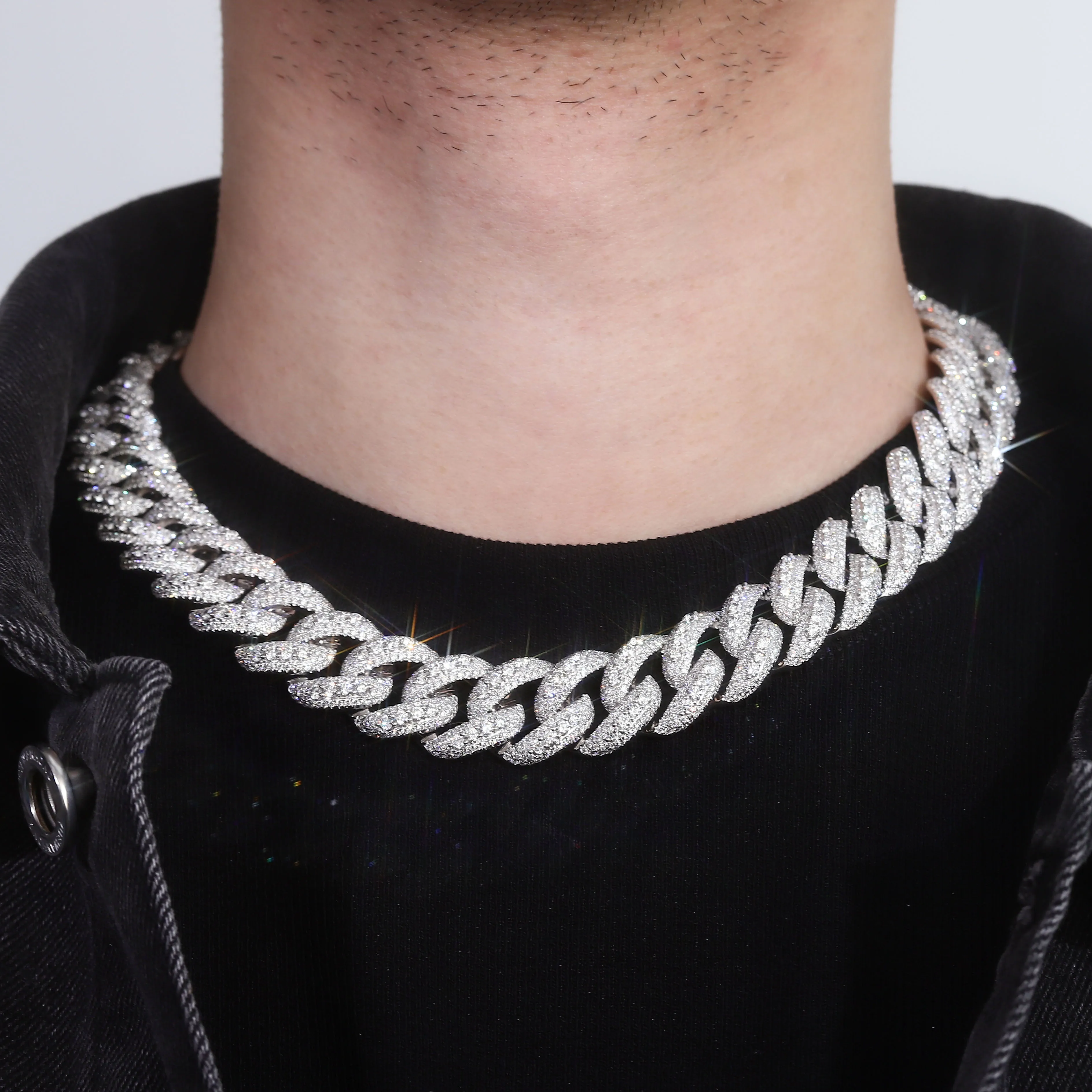 

Provence Moissanite Cuban Chain Necklace for Men S925 Silver Thick 18mm Miami Cuban Link Choker for Women Hip Hop Custom Jewelry