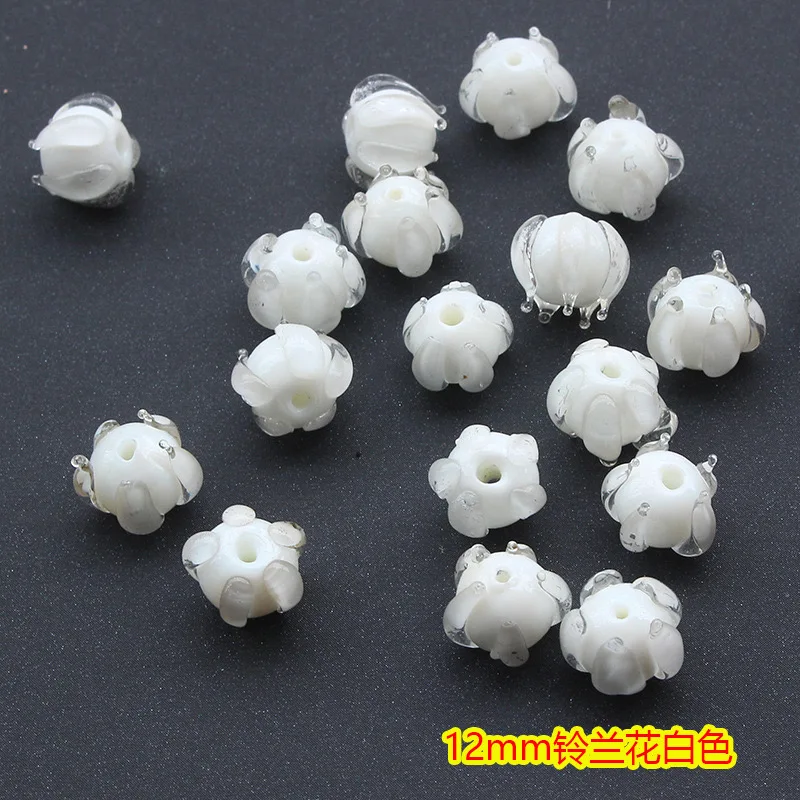 Three Dimensional Glass Bell Orchid Glass Buckle With Antique Style Imitation Jade Flower Beads