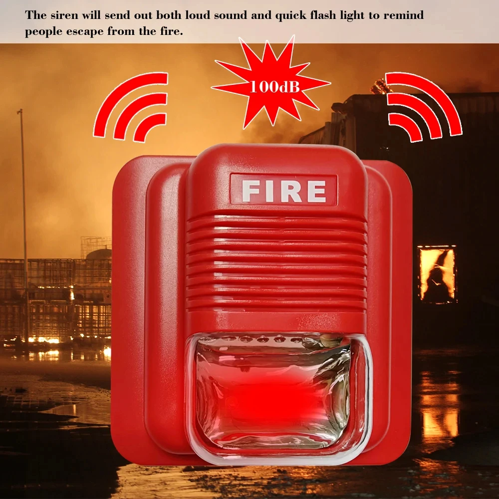 Fire Alarm Warning Strobe Siren Horn Sound & Strobe Alert Security System for Home Office Hotel Restaurant