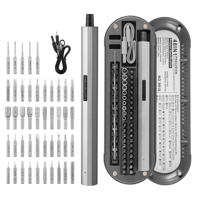 

48 in 1 Electric Screwdriver Precision Set Power Tool Kit Rechargeable Wireless Cordless Magnetic Bits for Repair Home Household