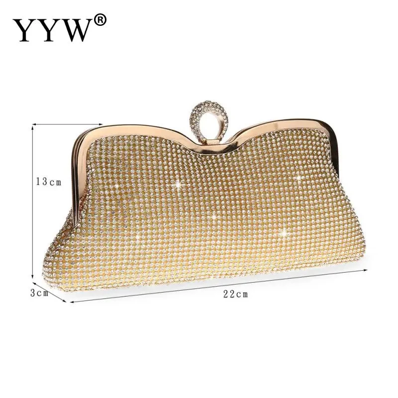Women Evening Clutch Handbag Diamond Ring Clutches Shoulder Messenger Bags Bridal Wedding Purse Party Banquet Gold Bolsas Mujer