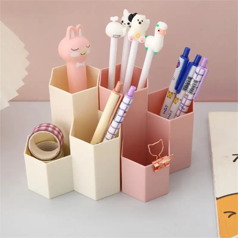 Simple Honeycomb Multifunctional Transparent Frosted Pen Holder Desktop Slanted Insert Makeup Storage Box Student Plastic Pen Ho