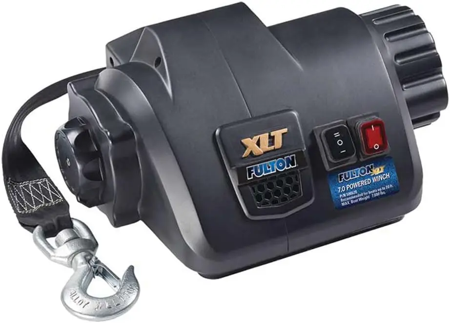 

500620 XLT Powered Electric Boat Trailer Winch with 15 Foot Winch Strap with Hook, 7,000 lbs. Capacity,