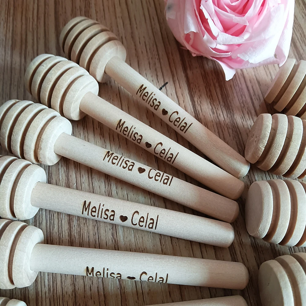 Custom Wooden Honey Dippers Stick,Wedding Favors for Guest,Engraved Length 8-10cm,Honey Dipper Wands,Party Baptism Gift,20-50Pcs