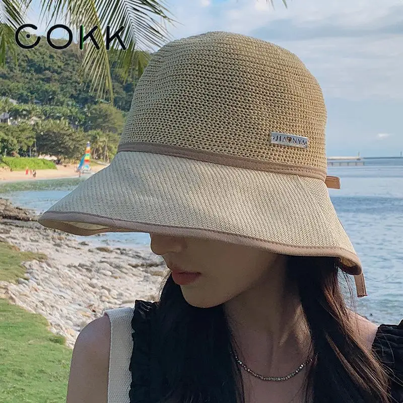 

COKK Summer Hats For Women Foldable Fisherman Cap Sunscreen Sunshade Sun Beach Hat Sun Hat Gorro Ladies Hats Sunhat