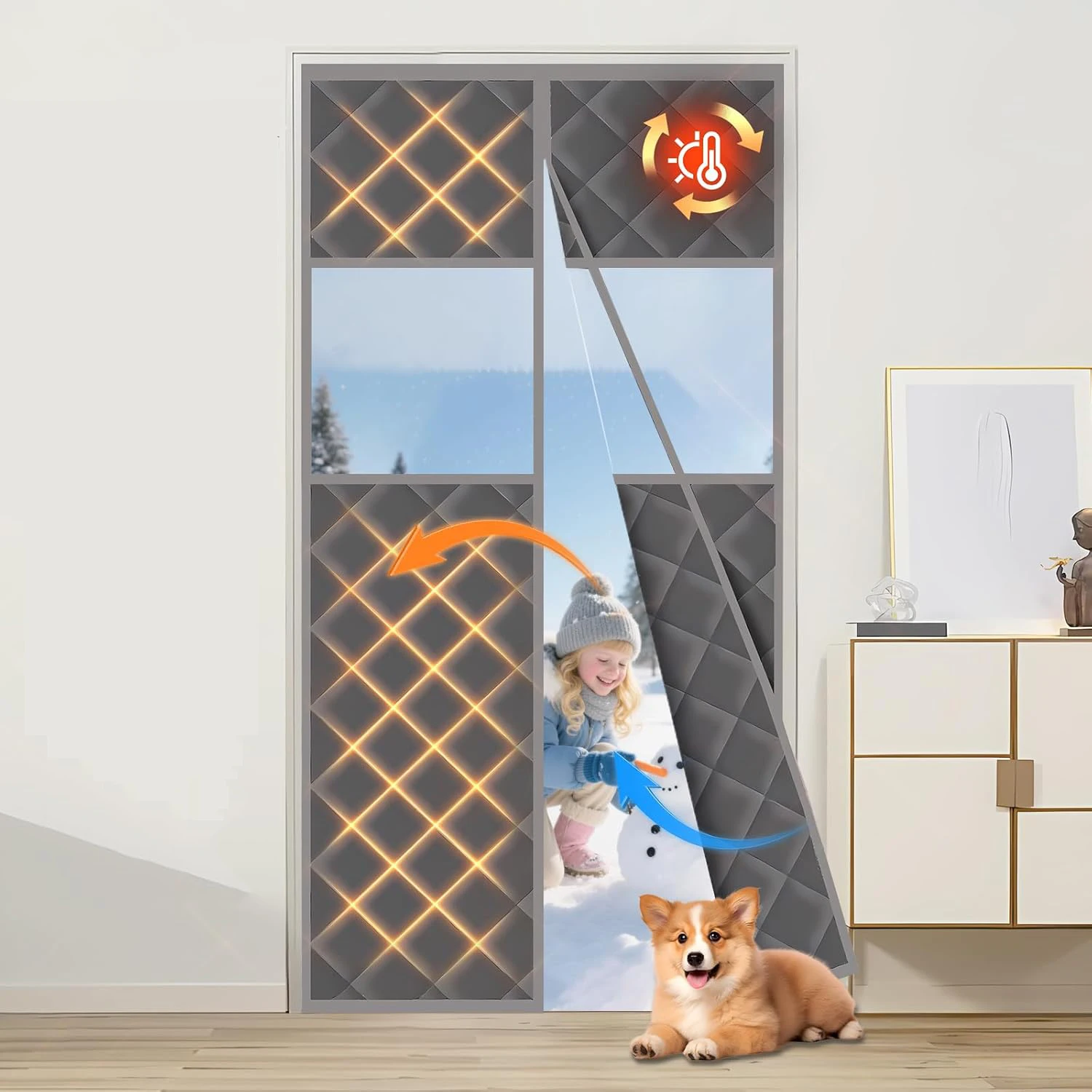 Magnetic Thermal Insulated Door Curtain,Thicken Polyester Fiberfill & Thicker Oxford Fabric, Window Insulation Kit for Winter