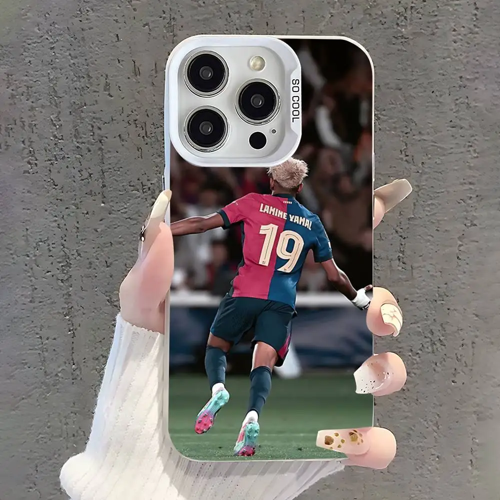 حافظة هاتف لكرة القدم 19 L-Lamines لهاتف iPhone 17,16,15,14,13,12,11,Pro,XS,Max,Plus,Mini,SE غطاء مقاوم للصدمات من الحلوى البيضاء غير اللامعة