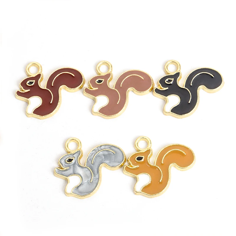 10pcs 5 Colors Cute Squirrel Enamel Charms Fashion Necklace Earrings Keychain Making Animal Styling Drip Oil Alloy Pendants